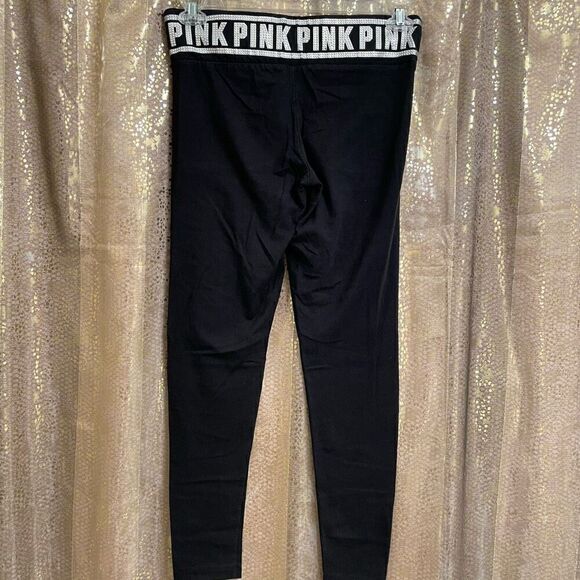 PINK Victorias Secret Iridescent Rhinestone Black Yoga Leggings, Medium - Picture 3 of 6